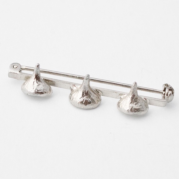 Vintage Hershey Kiss Brooch Pin Silver Tone Three Chocolate Candy - Picture 1 of 4
